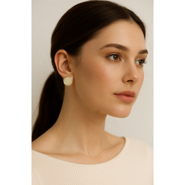 Brinco Feminino Dourado Aço Inoxidável 316L Luxo Elegante Antialérgico Não Escurece Redondo