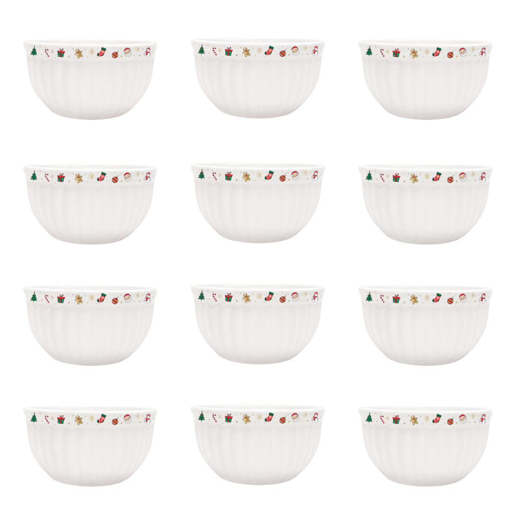 Kit 12 Tigelas Itália Natal Cerâmica 480ml 2° LINHA DEFEITOS Feliz Natal Bowl Cumbuca Sopas Caldos Sobremesas