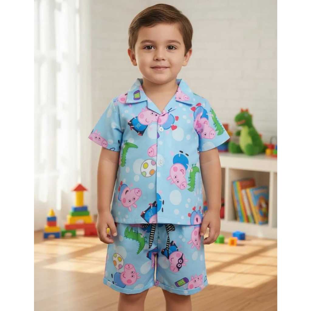 Conjunto Mauricinho camisa social com shorts Tema George ( pronta entrega ) envio imediato meninos infantil