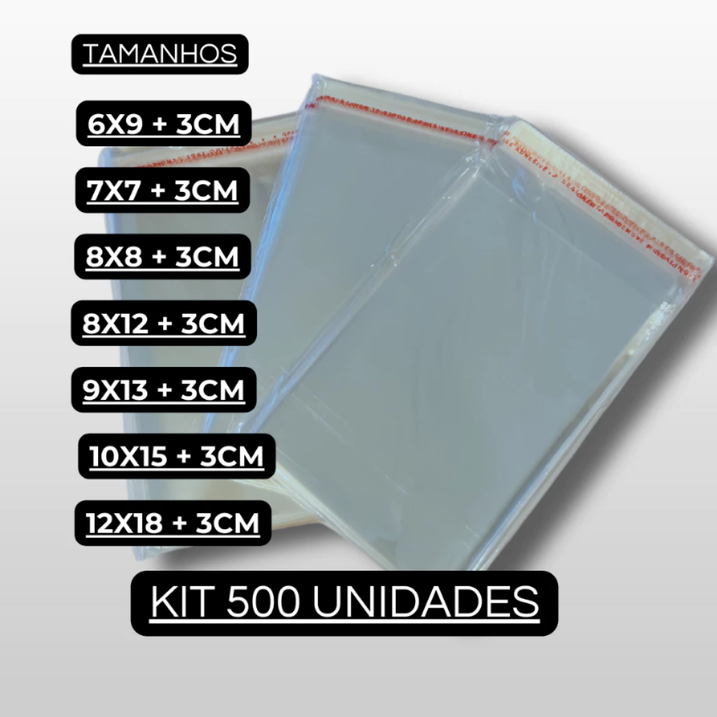 Saco Adesivado Transparente Kit 500 Unidades Saquinho Adesivo Embalagem