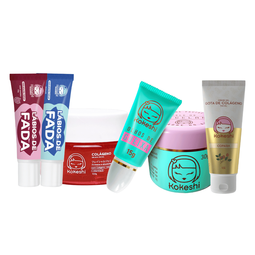 Kit Skin Care Renovadores Colágeno Lábios de fada Kokeshi em Oferta na Shopee