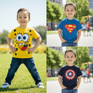 Kit 3 Camisetas Masculina Infantil Manga Curta Super Heróis Personagem 100% Algodão 30.1 em Oferta na Shopee