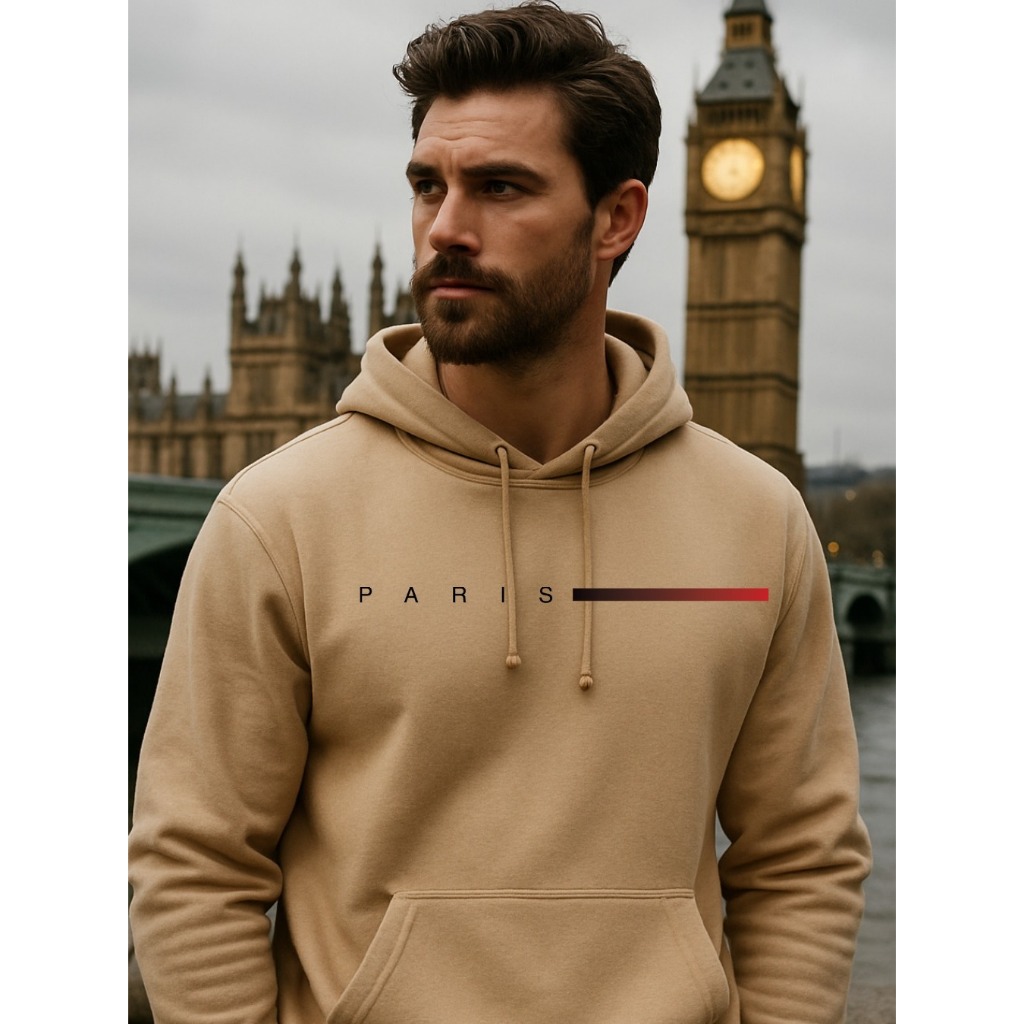 Blusa Frio Casaco Canguru PREMIUM Algodão Estampado Paris ADULTO Tecido Qualidade Bolso Confortavel