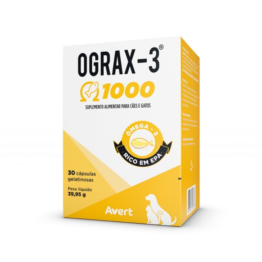 OGRAX-3® 1000mg | Avert 30 Cápsulas - Suplemento Omega para Cães e Gatos