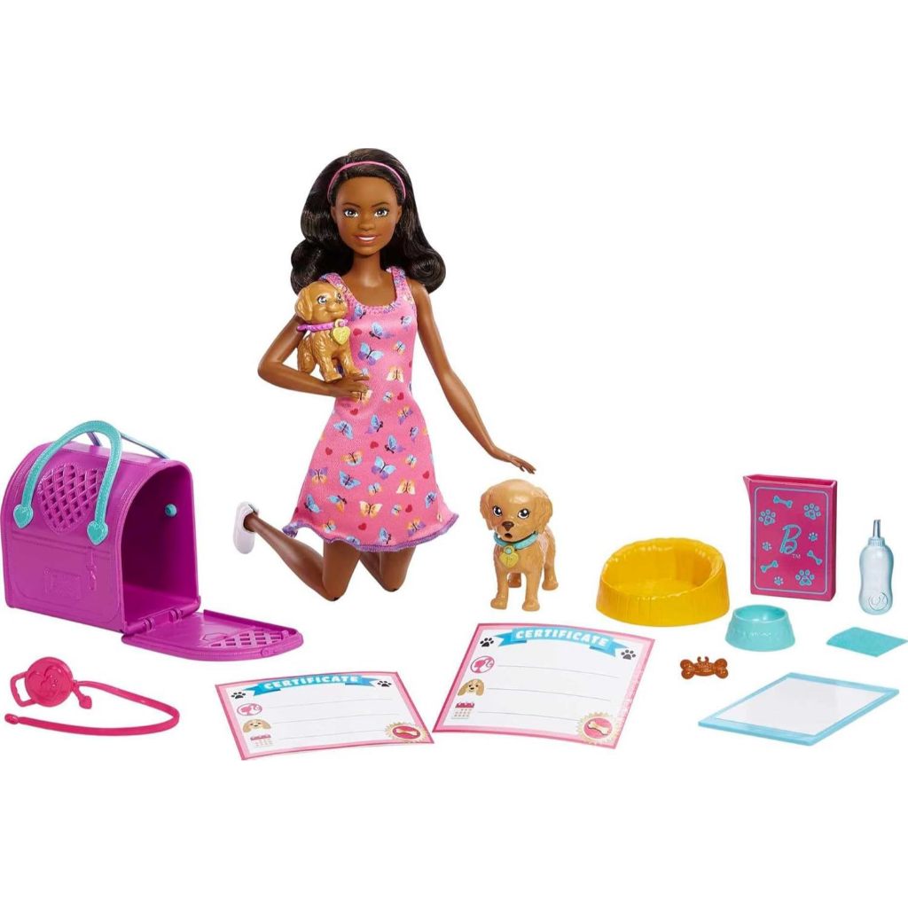 Boneca Barbie Conjunto Adota Cachorrinhos Negra Mattel