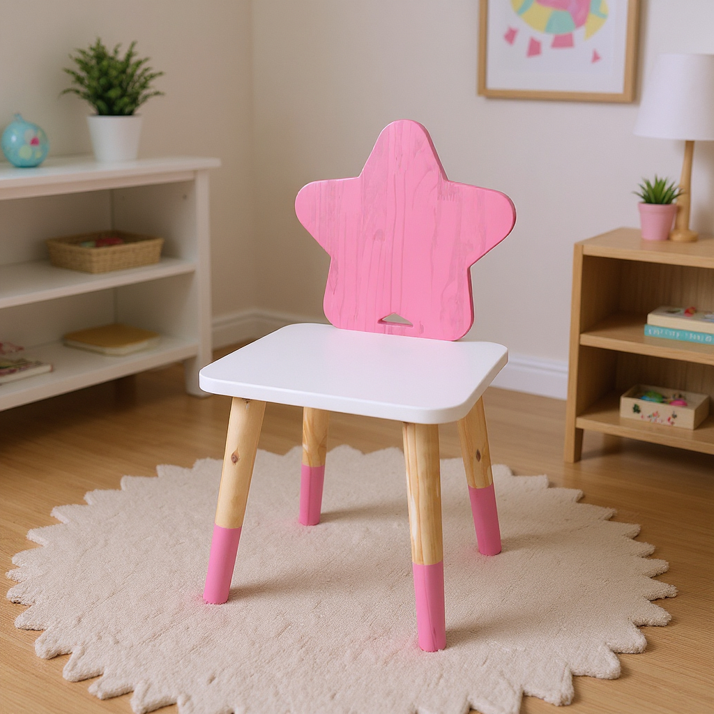Cadeira Infantil De Madeira Estrela Montessori Brinquedo Pedagógico Lúdico Kit L
