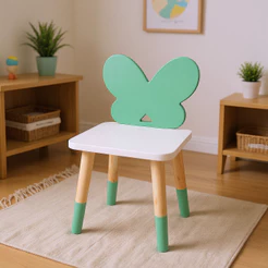 Cadeira Infantil Madeira Borboletinha Grande 7 Anos Quarto Brinquedo Criança Kit Livro Educativo