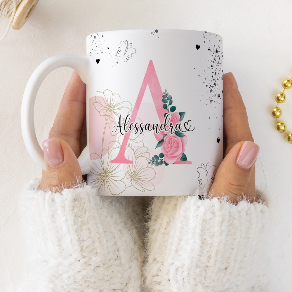 Caneca De Porcelana Personalizada com a letra do Nome e frase Vários Modelos