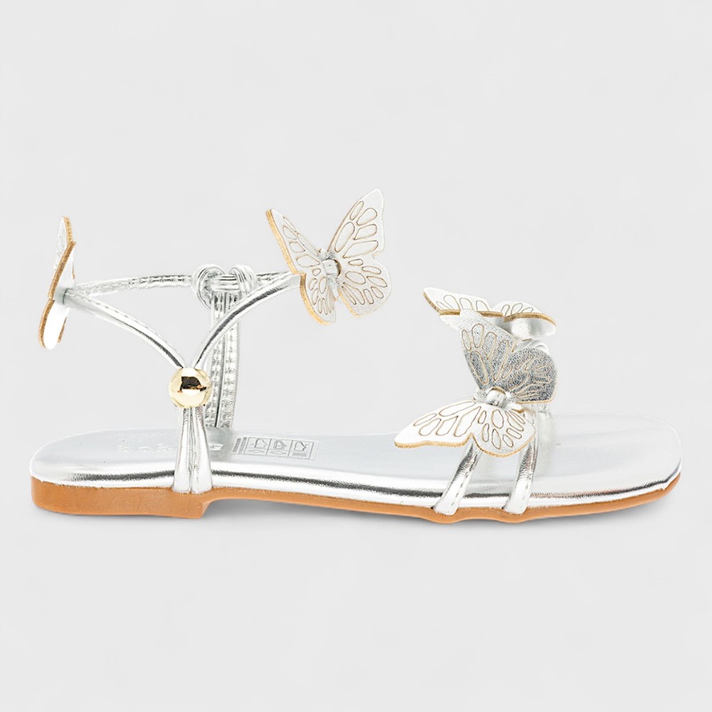 Sandália Infantil Rasteira Feminina Meninas Moda Borboleta Metalizada Prata em Oferta na Shopee