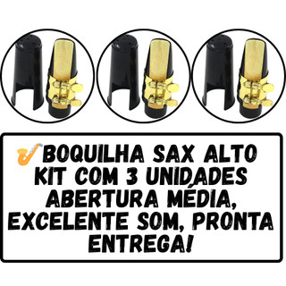 Kit 3 Boquilhas para Sax Alto Importadas + Palheta Grátis – Som Profissional e Brilhante