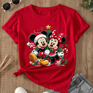 Camiseta Unissex Mickey e Minnie Natal Blusa natalina 100% Algodão
