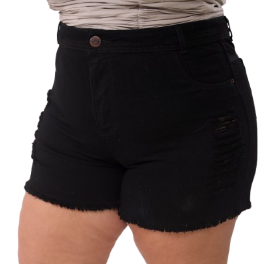 Short Jeans Feminino Desfiado Preto Plus Size 46-64 em Oferta na Shopee