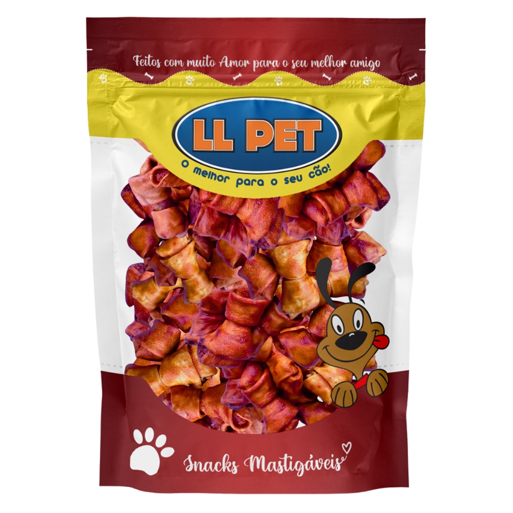 Osso Nó Sabor Bacon Ossinho Petisco Mordedor Para Cães (Pacote 500g)