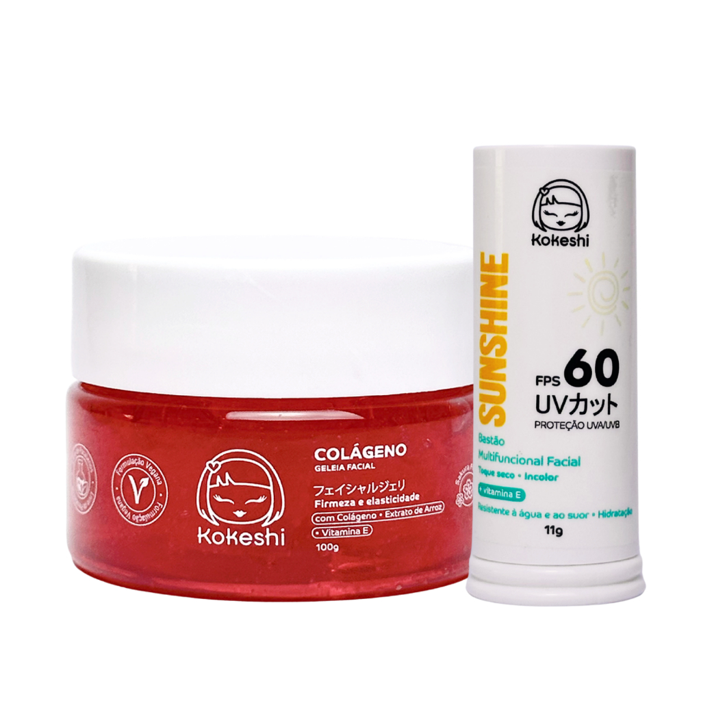 Kit Bastão Facial Sunshine FPS60 Geleia de Colágeno Kokeshi