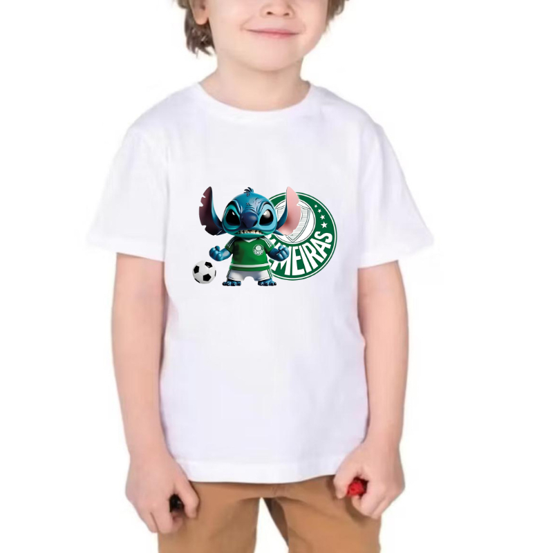 Camiseta Lilo Stitch Palmeiras Infantil Menino e Menina Camiseta Time Torcedor Criança Palmeirense