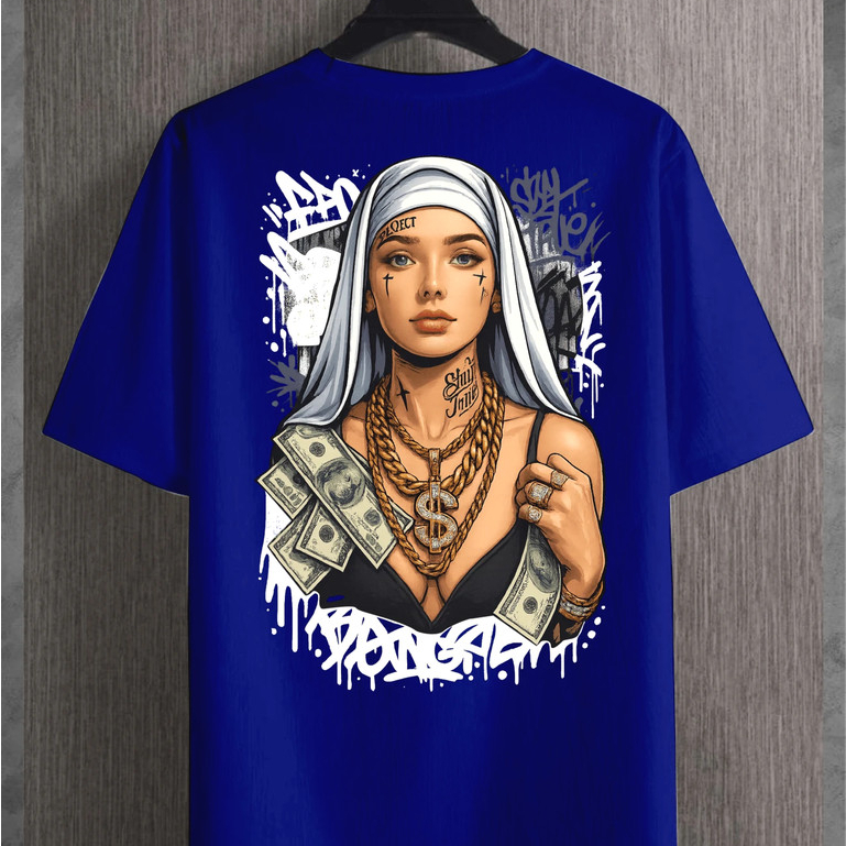 Camiseta freira luxo branca streetwear preto T-shirt Moda Unissex
