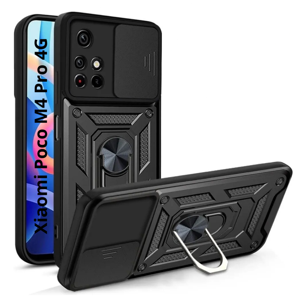 Capa Capinha Preta Com Proteção Nível Militar Com Suporte e Proteção de Câmera Para M4 Pro 4G