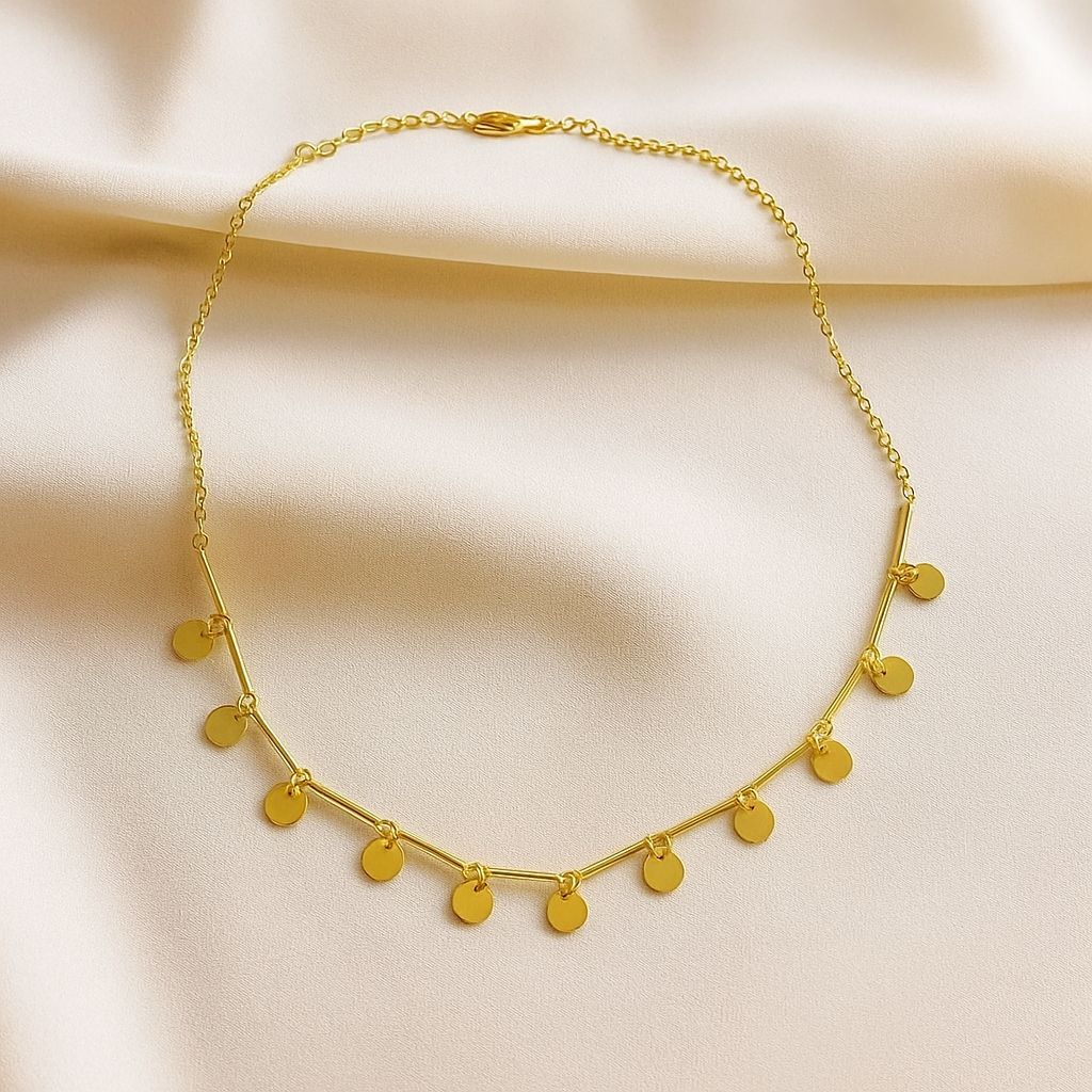 Colar Choker Medalhinhas Feminino Folheado a Ouro 18K Minimalista Elegante