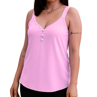 Blusa Regata Feminina Alça Grossa com Botões de Pérola Soltinha em Tecido Crepe em Oferta na Shopee