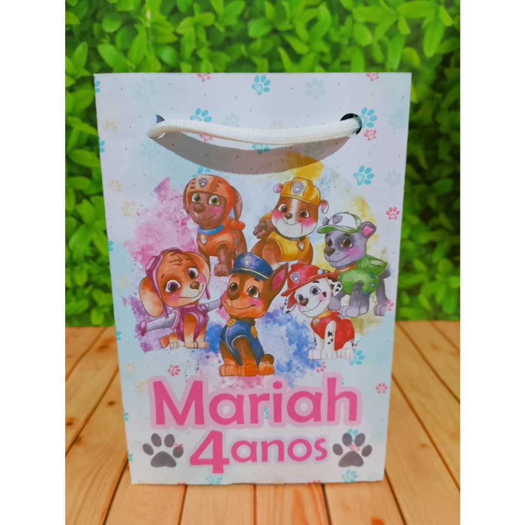SACOLINHA SURPRESA PARA LEMBRANCINHA DE ANIVERSÁRIO  PERSONALIZADA PATRULHA CANINA MENINA AQUARELA-PEGUE E MONTE