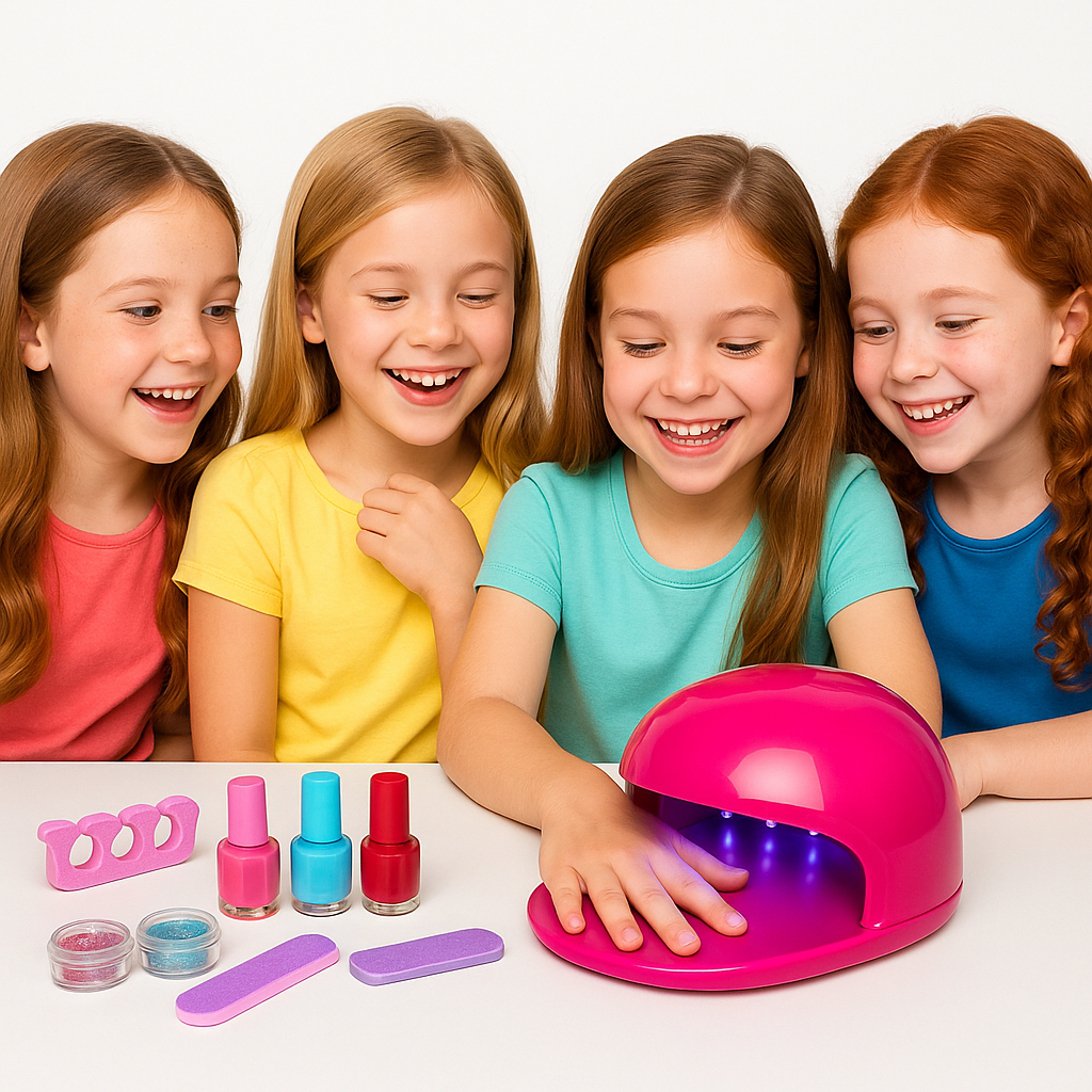 Kit Manicure Infantil Com Cabine De Luz E Esmaltes Coloridos