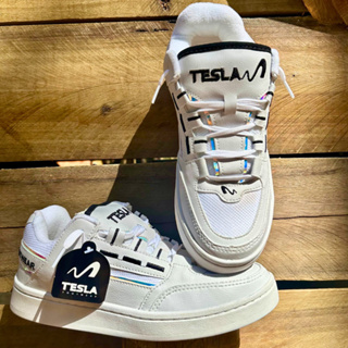 Tênis Tesla Coil Masculino Casual Esportivo Couro Carmurça Reflect White Black Skate em Oferta na Shopee