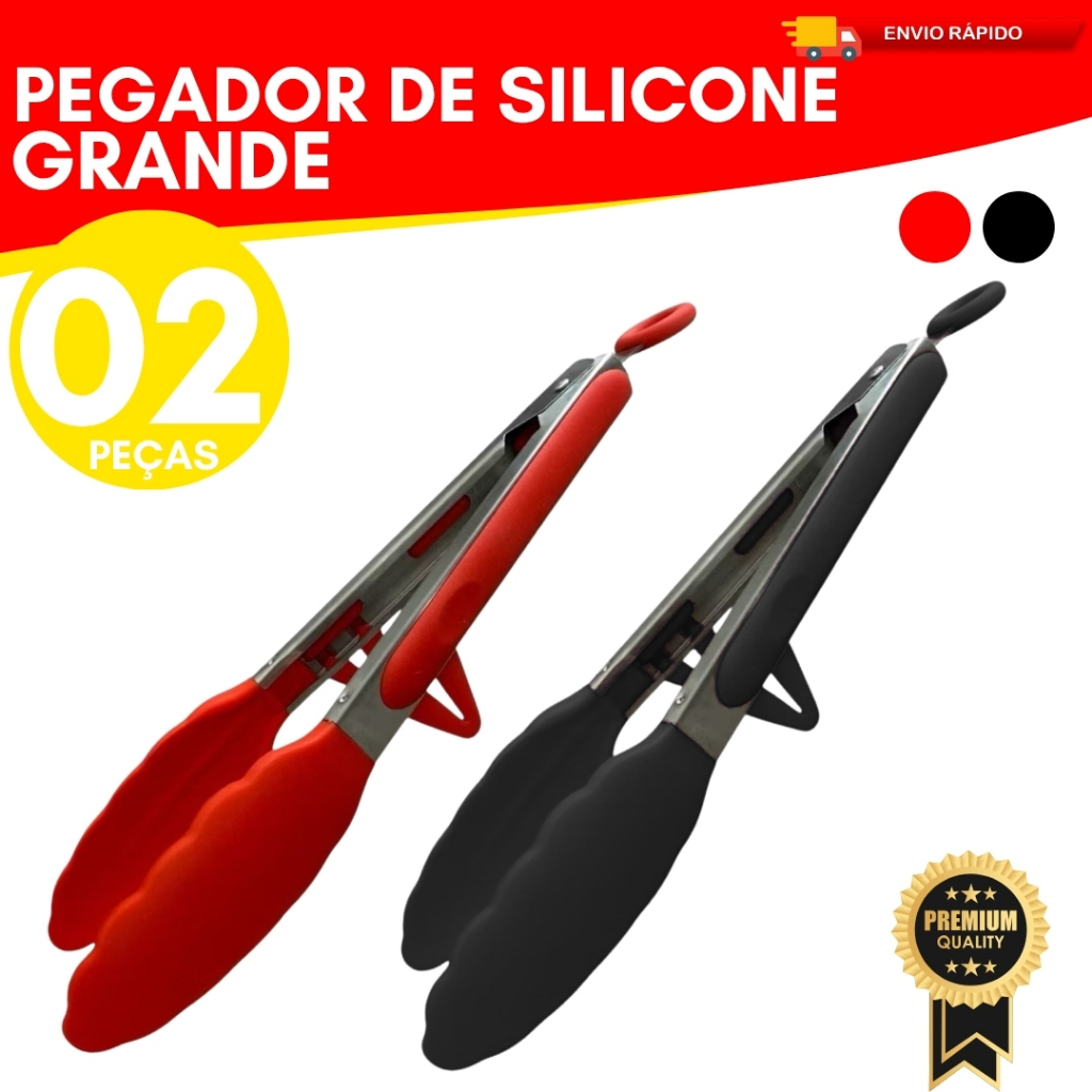 Kit 2 Pegador De Silicone e Inox Para Carne Churrasco Salada Cozinha Alta Qualidade Com Suporte em Oferta na Shopee