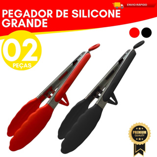 Kit 2 Pegador De Silicone e Inox Para Carne Churrasco Salada Cozinha Alta Qualidade Com Suporte em Oferta na Shopee