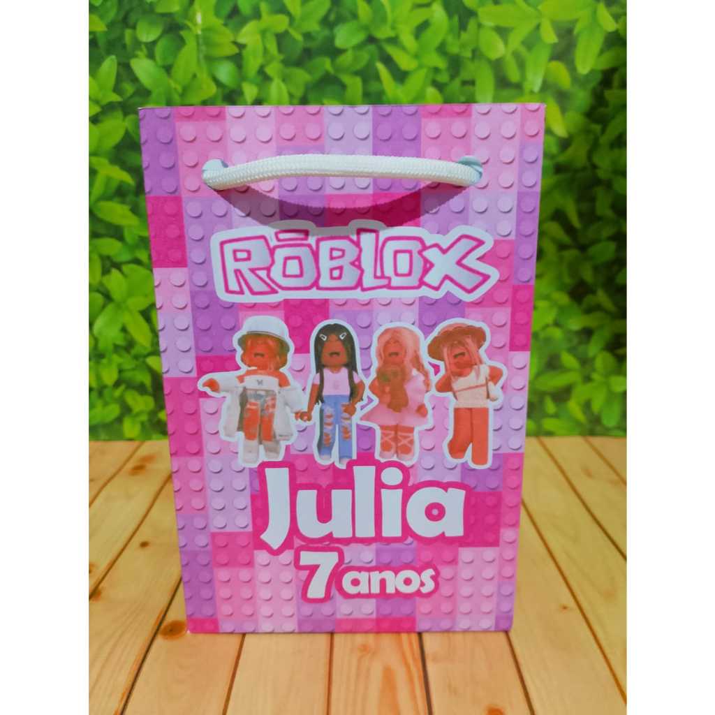 SACOLINHA SURPRESA PARA LEMBRANCINHA DE ANIVERSÁRIO  PERSONALIZADA ROBLOX ROSA MENINA-PEGUE E MONTE