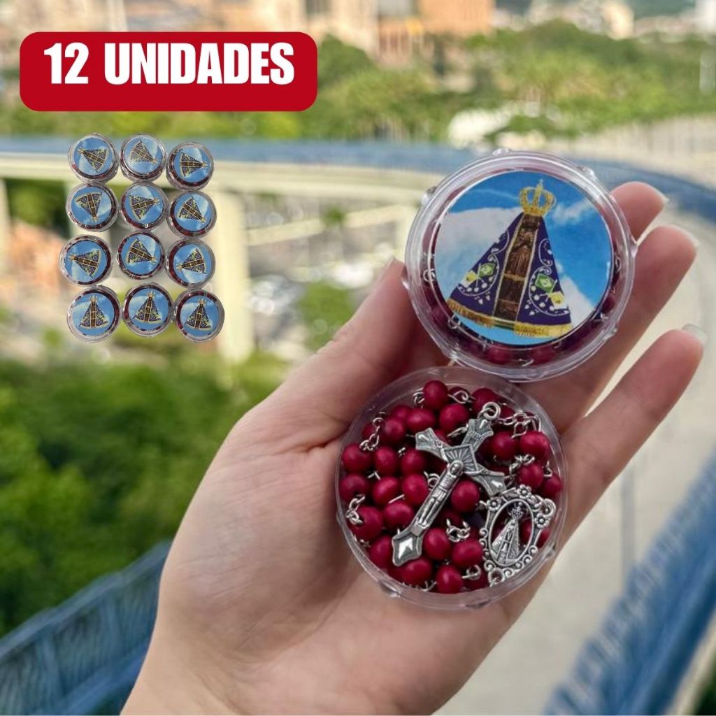 Kit 1 a 12 Terços Católicos Perfumados de Rosas com Medalha de Aparecida em Oferta na Shopee