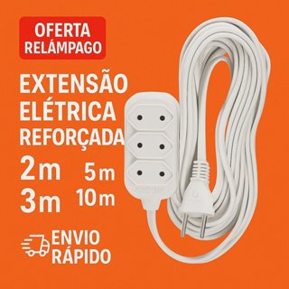🔌 Extensão Elétrica Reforçada 10A / 20A Bivolt – 2m / 3m / 5m / 10m - Tripolar- COR BRANCA em Oferta na Shopee