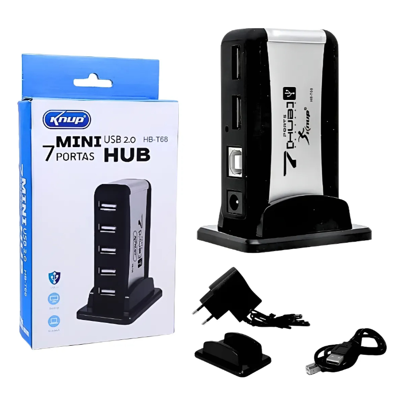 Hub Usb 2.0 Adaptador 7 Portas Pc Extensão Com Fonte Bivolt KUNP