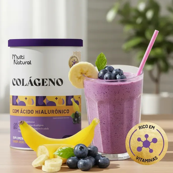 Colágeno Com Ácido Hialurônico Pele Cabelos e Unhas Pote 300g Sabor Açaí Com Banana – Multi Natural