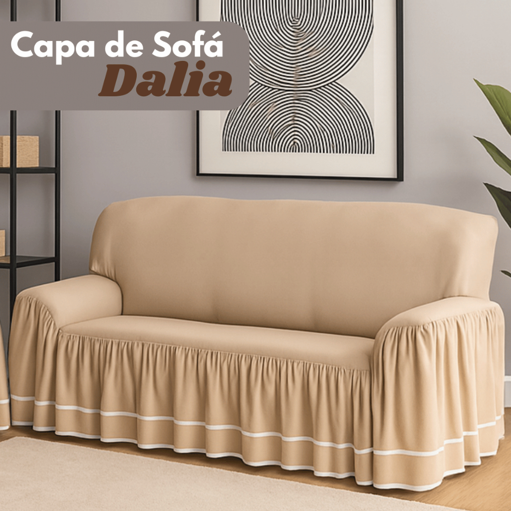 Capa de Sofá Dalia 3 lugares Protetor Tecido Microfibra Peletizado Com Babado
