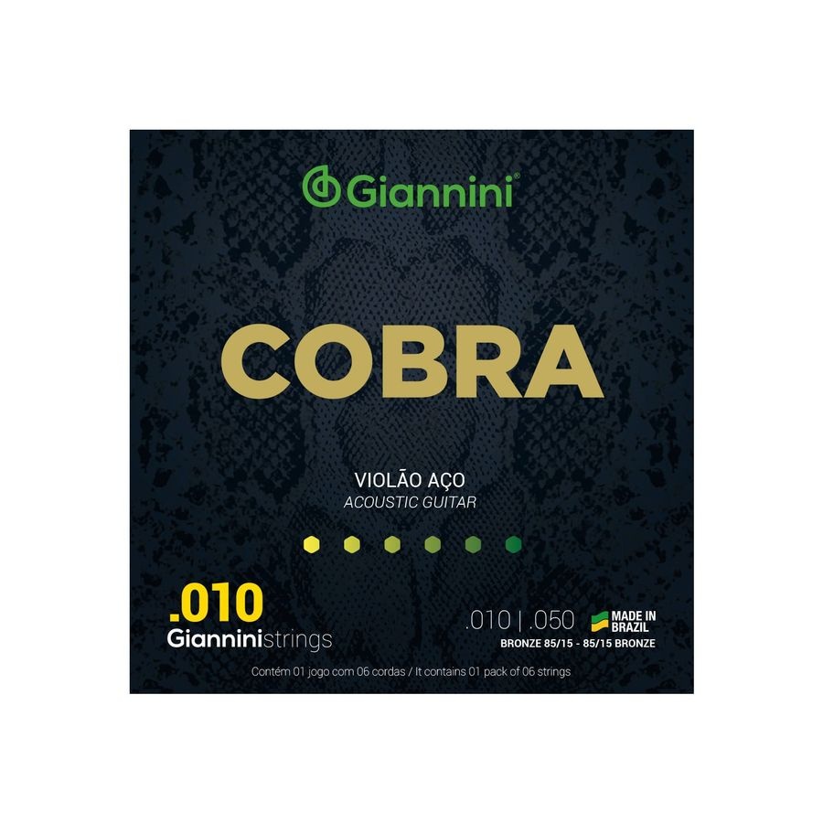 Corda Giannini Modelo Cobra Encordoamento Violão Aço 0.10 Tensão Leve 85/15 Bronze GEEFLE