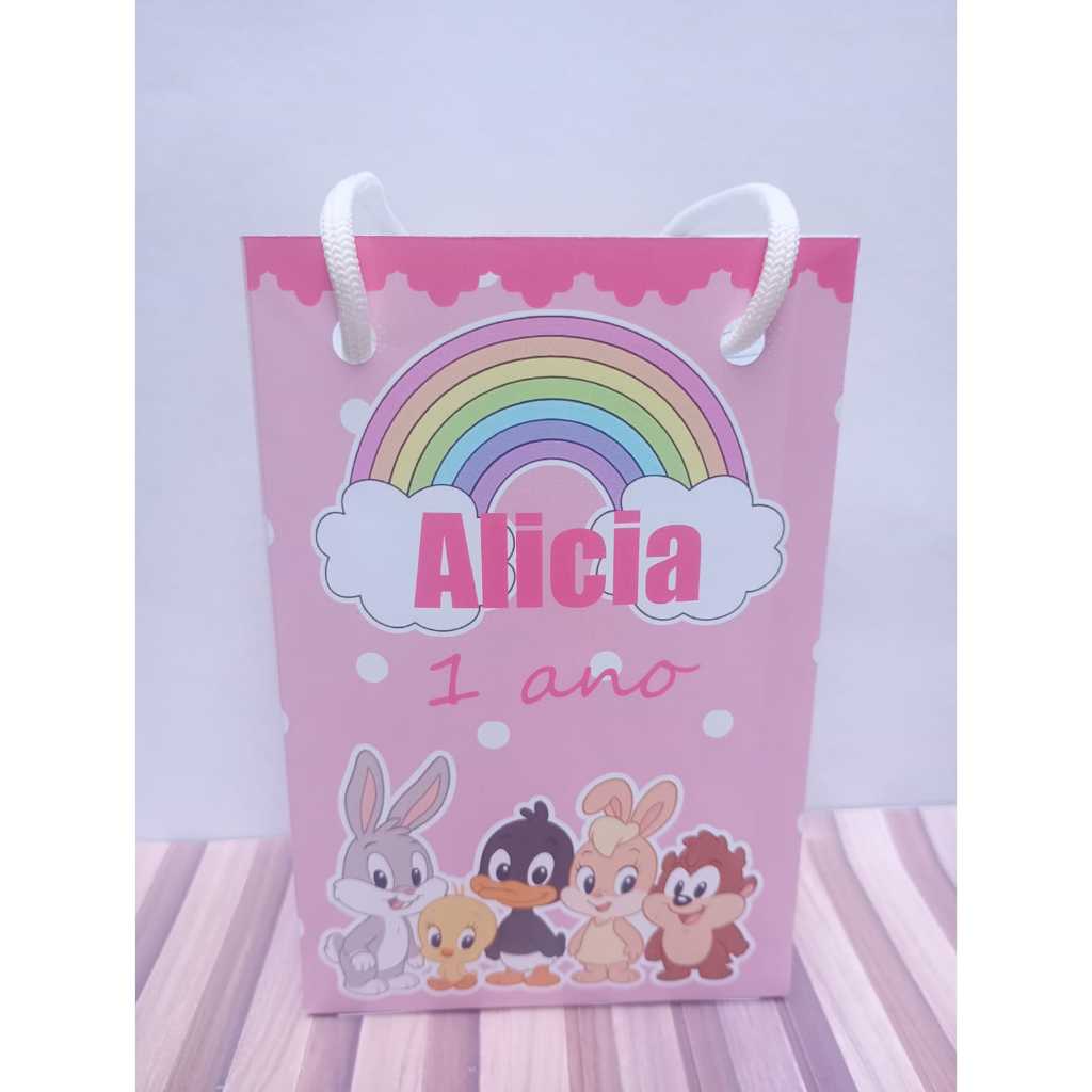 Sacolinhas personalizadas  Looney Tunes Baby Menina rosa  PEGUE E MONTE Lembrancinha de aniversário Sacolinha surpresa