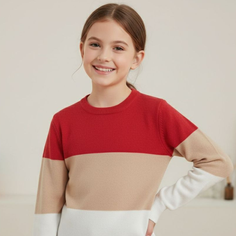 Suéter Feminino Infantil Listrado Menina Tricot Tricô Confortável Estilo Teen de Frio Casual Escola