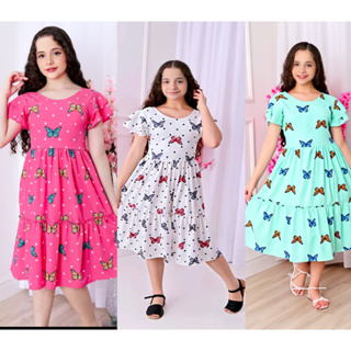 Vestido Infantil Juvenil com Manga Babado e Costa com lastex - Elegante e Confortável em Oferta na Shopee