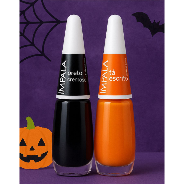 Impala Kit 2 Esmaltes Impala Halloween: Preto + Tá Escrito | Secagem Rápida e Brilho Intenso