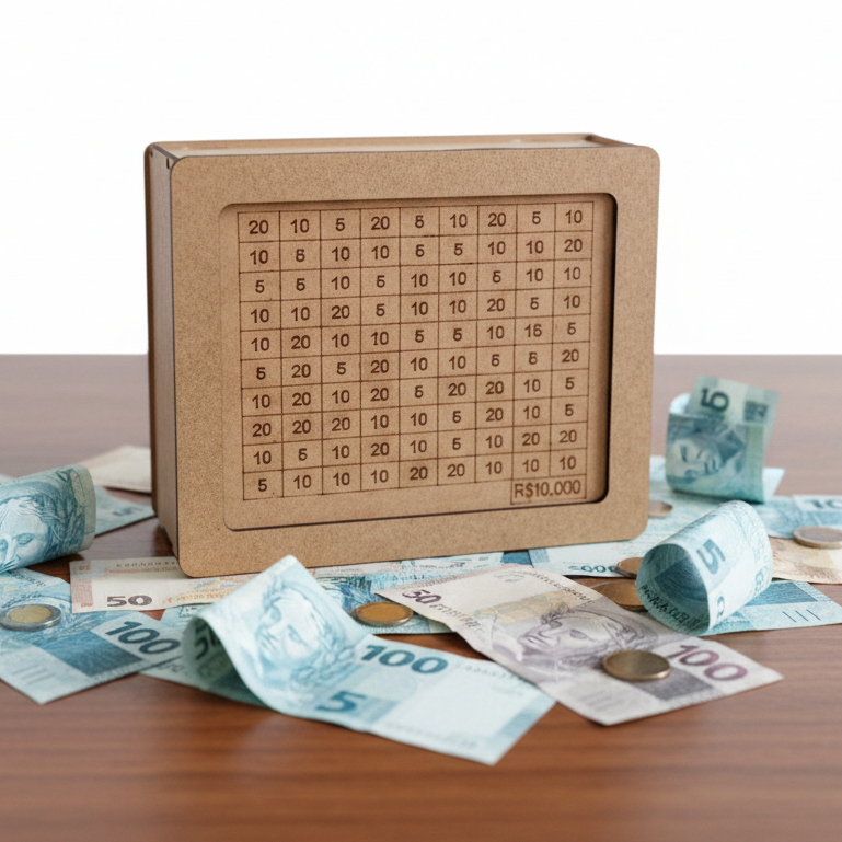 Cofre Desafio 10mil/5mil/1mil - Caixa Dinheiro Madeira - Método Japonês - Escolha seu Objetivo! em Oferta na Shopee