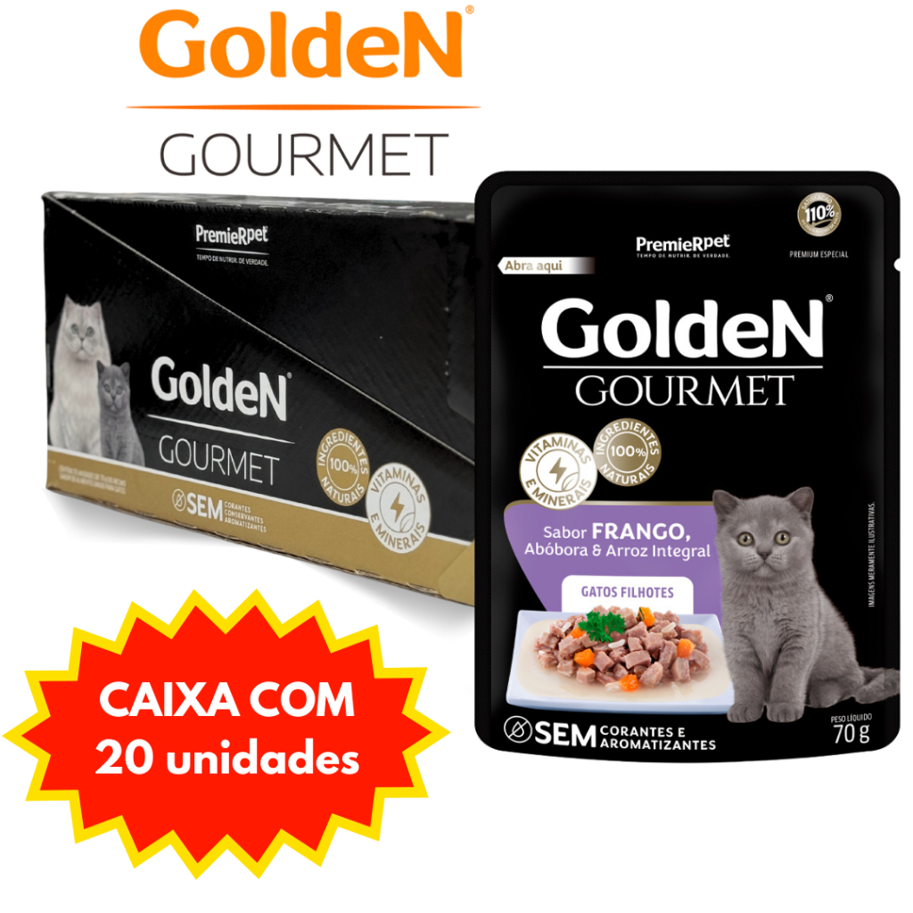 Sache Golden Gourmet Gatos Filhotes Sabor Frango Caixa 20 Unidades