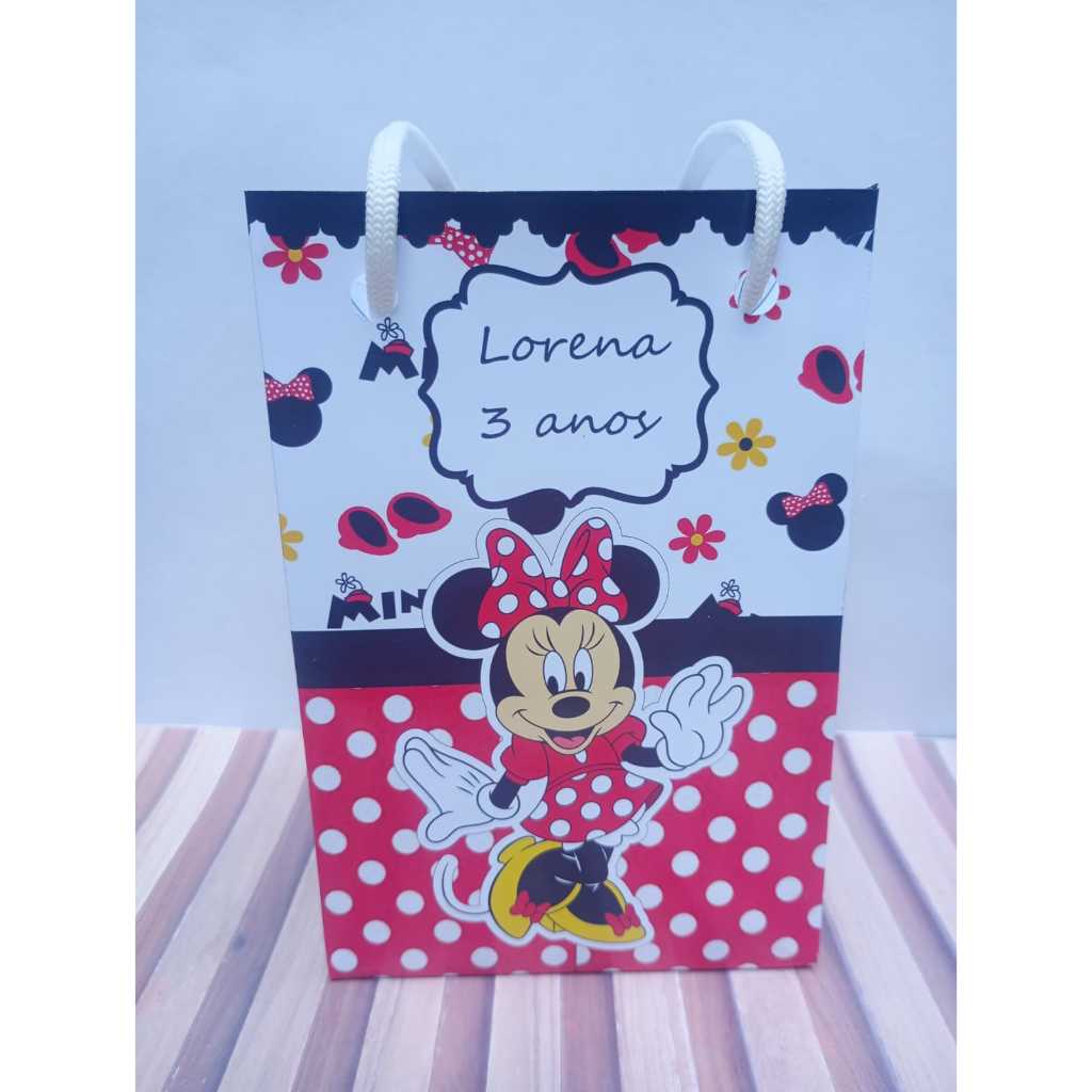 Sacolinhas personalizadas Minnie vermelha PEGUE E MONTE Lembrancinha de aniversário Sacolinha surpresa