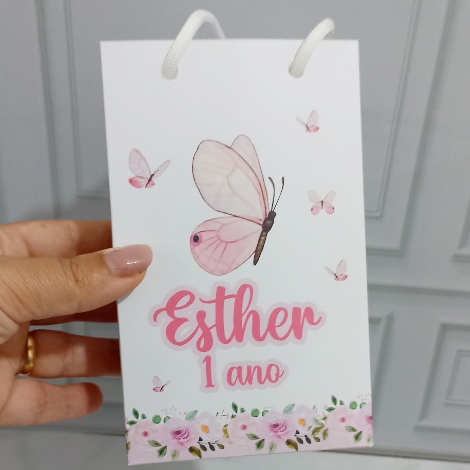 Sacolinhas P Surpresa Jardim das Borboletas Rosa Personalizadas Aniversario/Festa/Chá de bebe