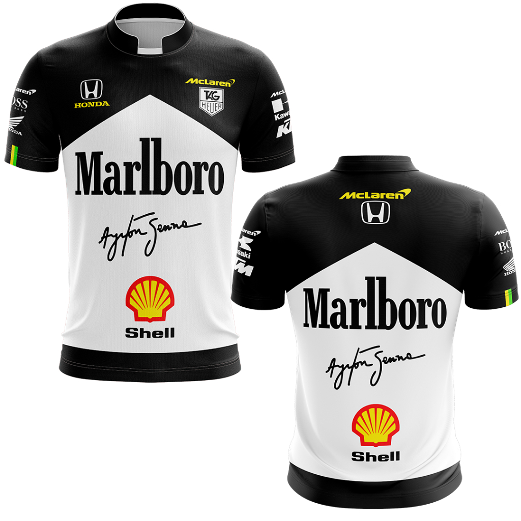 Camisa Camiseta Mclaren Marlboro Senna F1 (PRETA) #002 Dry-fit Personaliza Com Nome 2026 em Oferta na Shopee