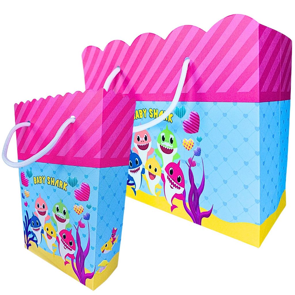Sacolinha Personalizada Baby Shark Pink Sacolinhas para Lembrancinha de Aniversário Menina Infantil Sacolas Bolsa