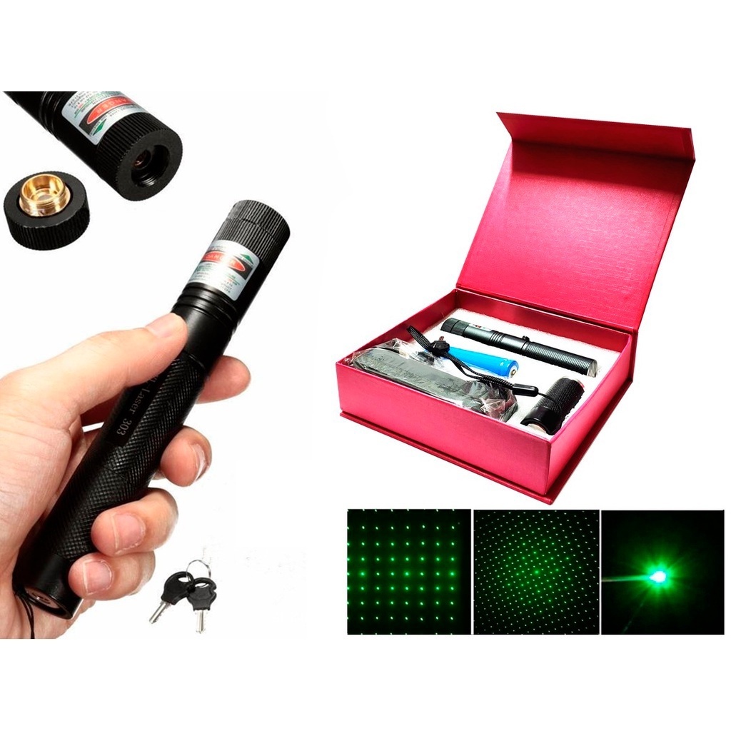 Caneta Laser Pointer Verde Recarregável com Chave de Segurança com Bateria Laser 303