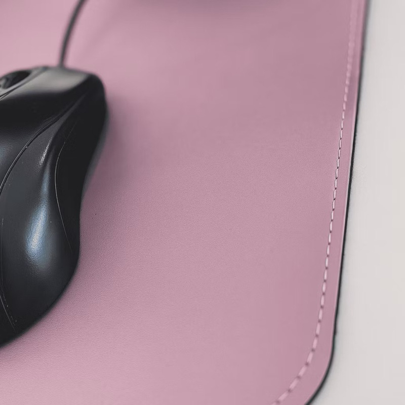 Mouse Pad Retangular Couro Ecológico Grande Rosê para Estudo e Escritório Impermeável e Antiderrapante