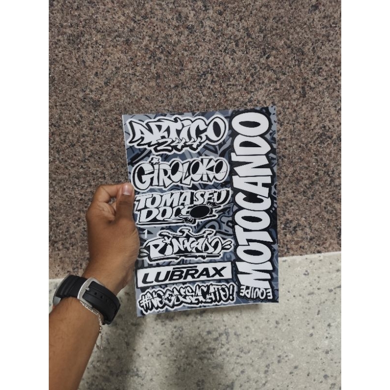 cartela de adesivos preto e branco laminados para moto carro bike bicicleta n°1 em Oferta na Shopee