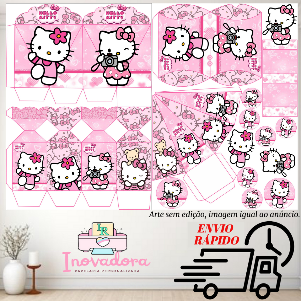 Kit com 75/150 itens lembrancinhas TEMA HELLO KITTY (COM/SEM NOME) - Envio Rápido em Oferta na Shopee