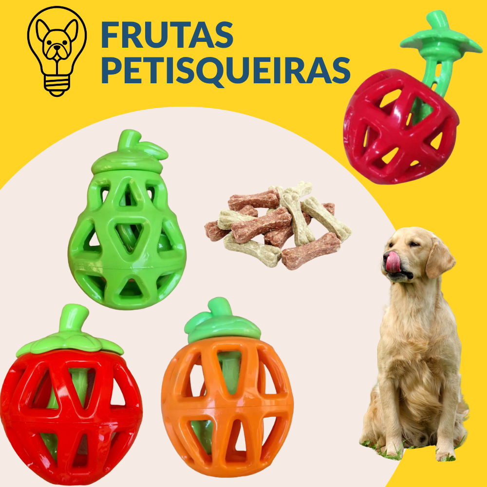 Brinquedo Mordedor Pet Porta Petisco Raçao Recheavel Frutas p/ Cao Cachorro Anti Stress Resistente
